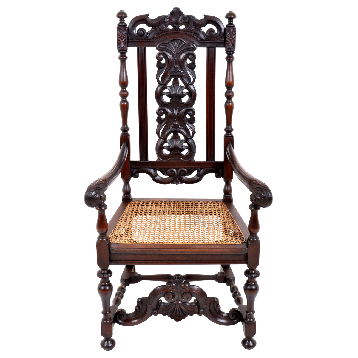 Antique Baroque Carved Walnut Throne Chair, circa 1880