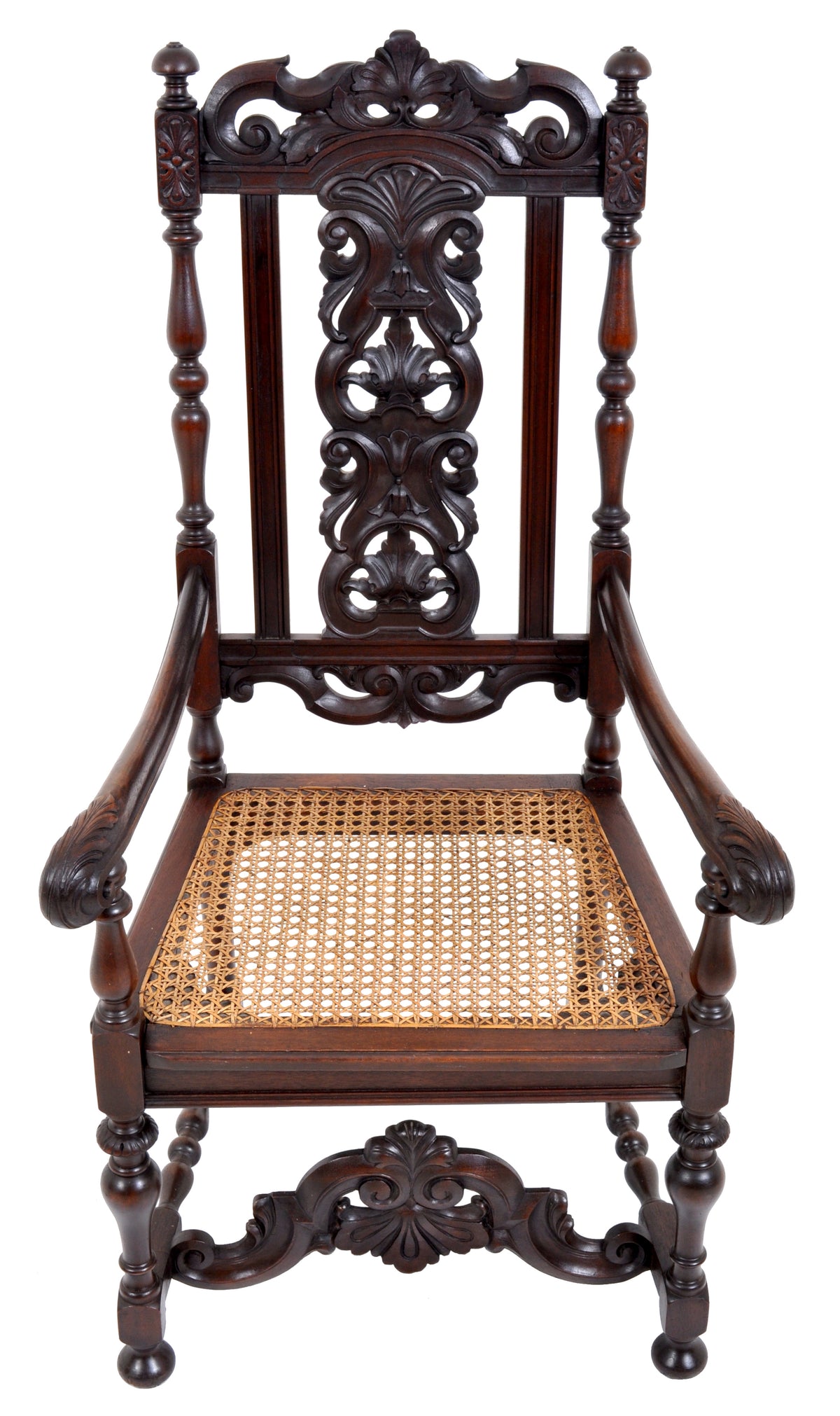 Antique Baroque Carved Walnut Throne Chair, circa 1880