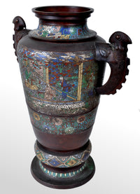 Monumental Antique Archaic Chinese 19th Century Cloisonné Champlevé Bronze Vase, circa 1890