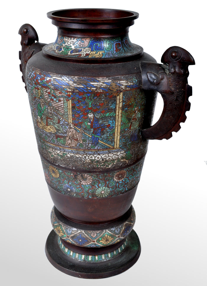 Monumental Antique Archaic Chinese 19th Century Cloisonné Champlevé Bronze Vase, circa 1890
