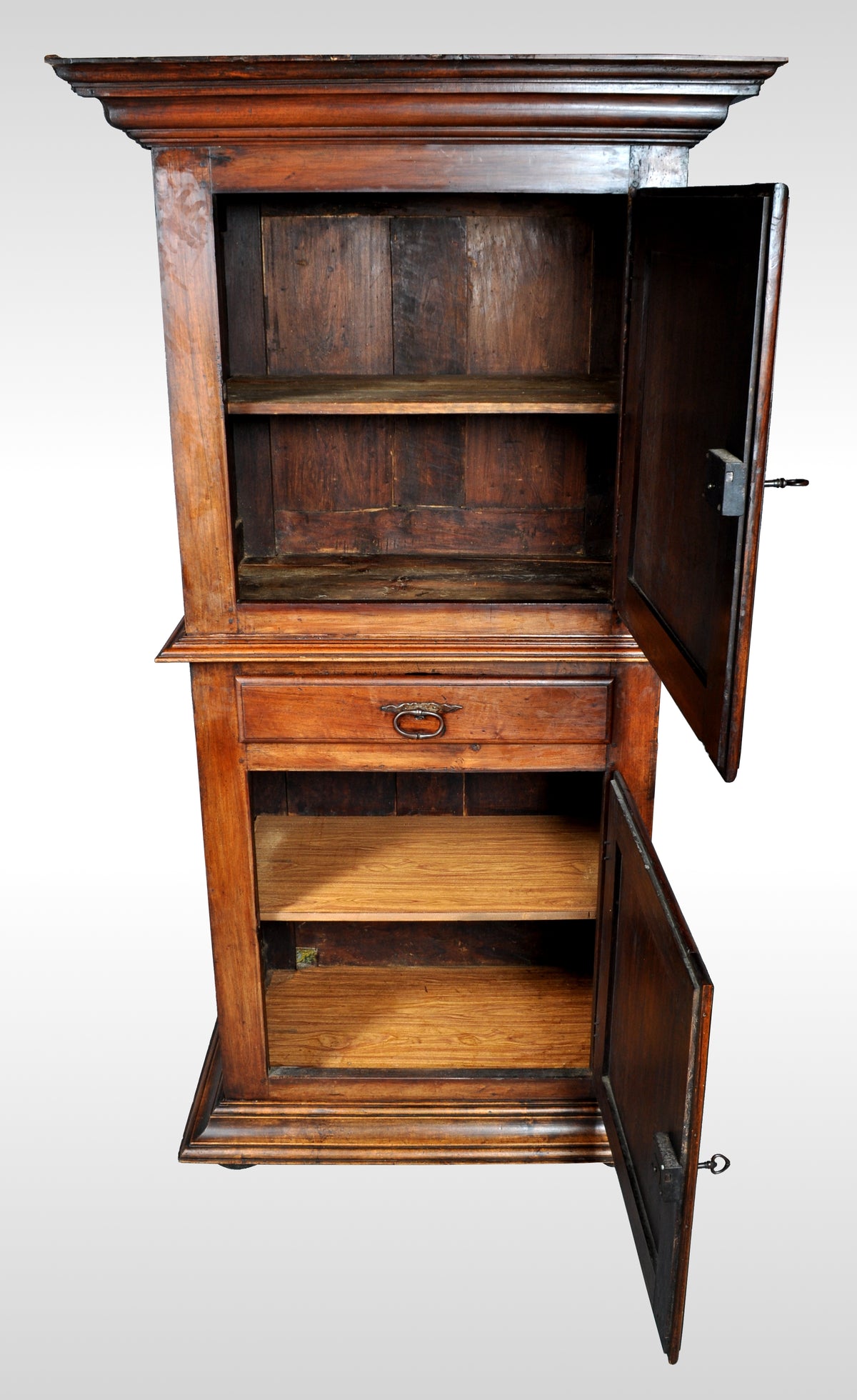 Antique French Louis XIII Walnut Cabinet / Armoire / Bonnetiere, circa 1750