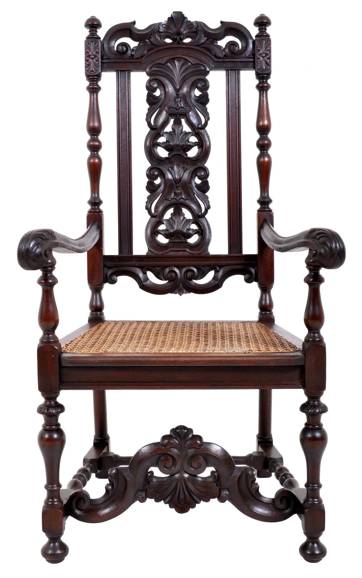 Antique Baroque Carved Walnut Throne Chair, circa 1880