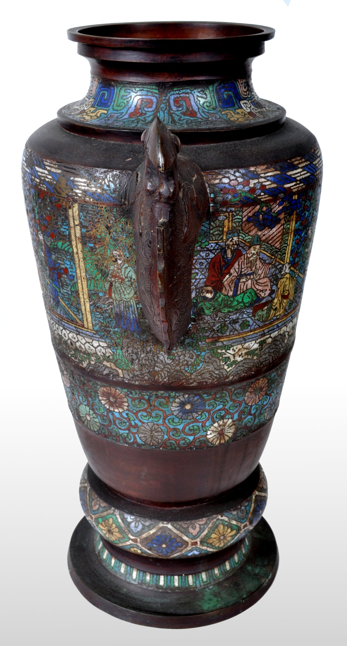 Monumental Antique Archaic Chinese 19th Century Cloisonné Champlevé Bronze Vase, circa 1890
