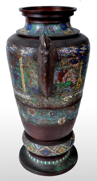 Monumental Antique Archaic Chinese 19th Century Cloisonné Champlevé Bronze Vase, circa 1890