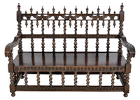 Antique Spanish Moorish Baroque Walnut Carved Barley-Twist Bench, circa 1850