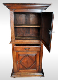 Antique French Louis XIII Walnut Cabinet / Armoire / Bonnetiere, circa 1750