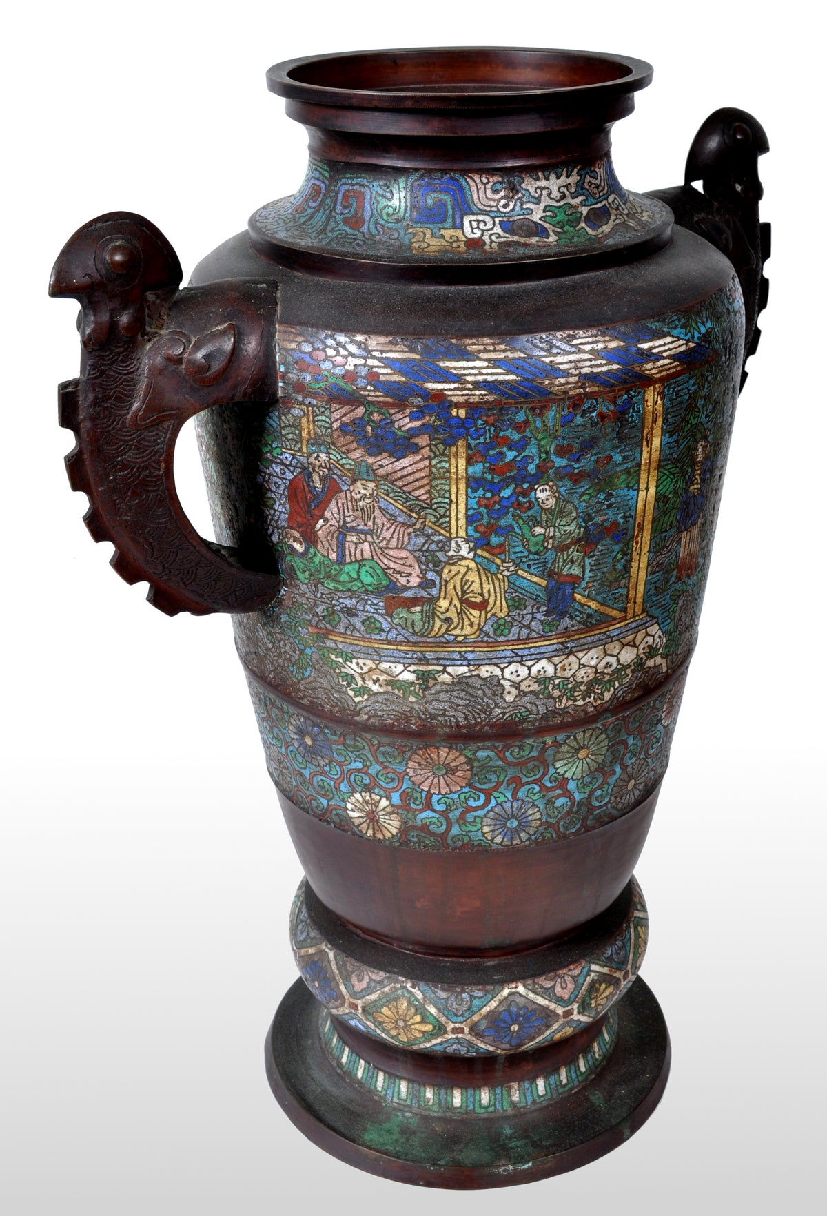 Monumental Antique Archaic Chinese 19th Century Cloisonné Champlevé Bronze Vase, circa 1890