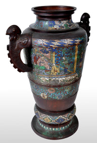 Monumental Antique Archaic Chinese 19th Century Cloisonné Champlevé Bronze Vase, circa 1890