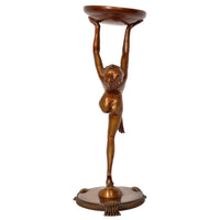 Antique Pair of French Art Deco Bronze Female Nude Dancers Statues Stands Circa 1925