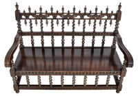 Antique Spanish Moorish Baroque Walnut Carved Barley-Twist Bench, circa 1850