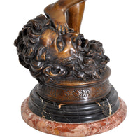"David Apres le Combat" Antique French Bronze Statue & Marble Column by Antonin Mercie (1845-1916), circa 1880
