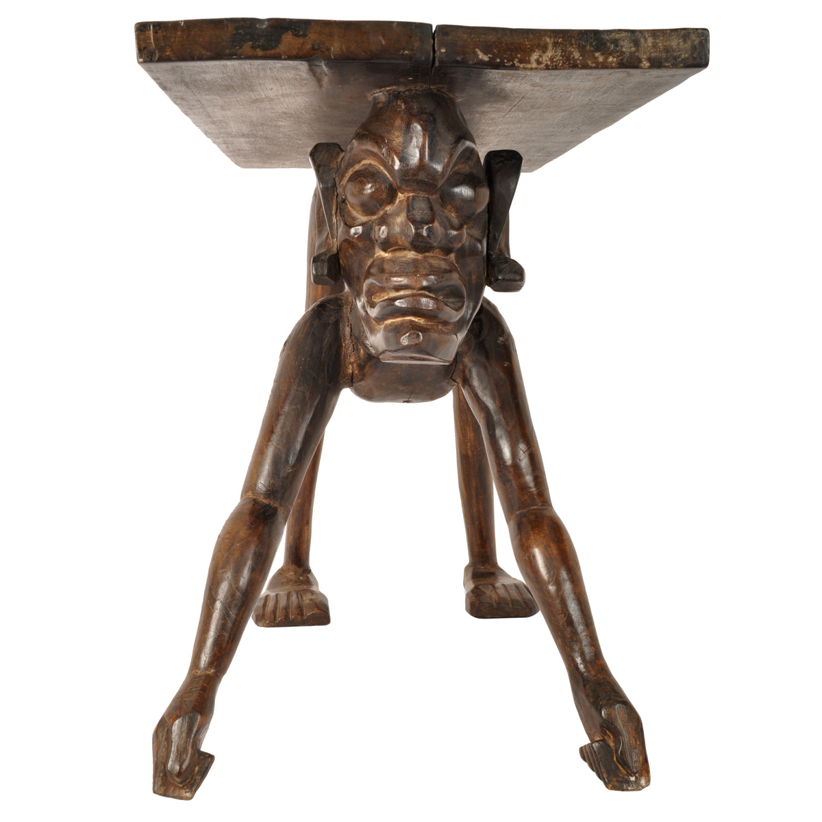 Antique West African Benin Tribal Yoruba Carved Figural Ceremonial Table / Stool, circa 1920