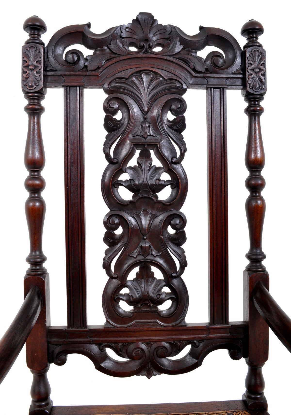 Antique Baroque Carved Walnut Throne Chair, circa 1880