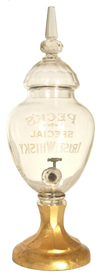 Large Antique Cut Glass Crystal Peck's Irish Whisky Dispenser / Decanter, circa 1870