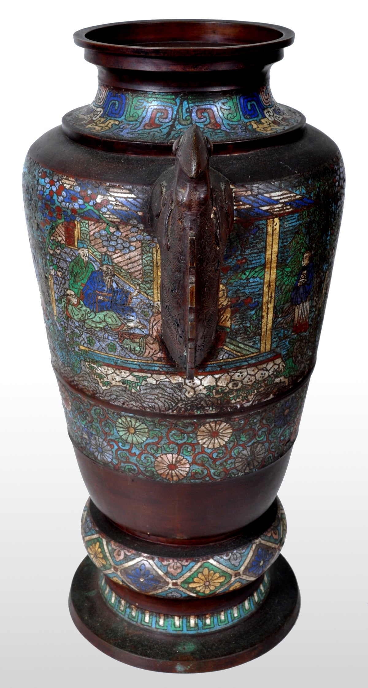 Monumental Antique Archaic Chinese 19th Century Cloisonné Champlevé Bronze Vase, circa 1890