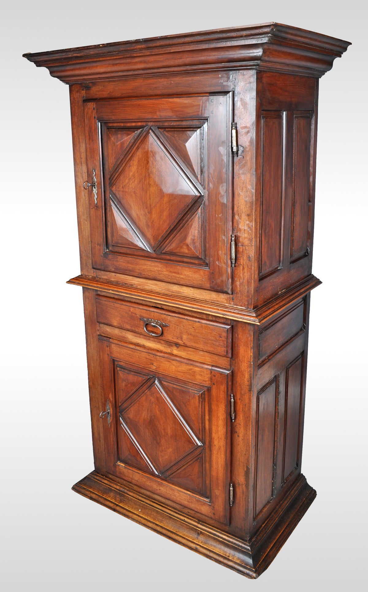 Antique French Louis XIII Walnut Cabinet / Armoire / Bonnetiere, circa 1750