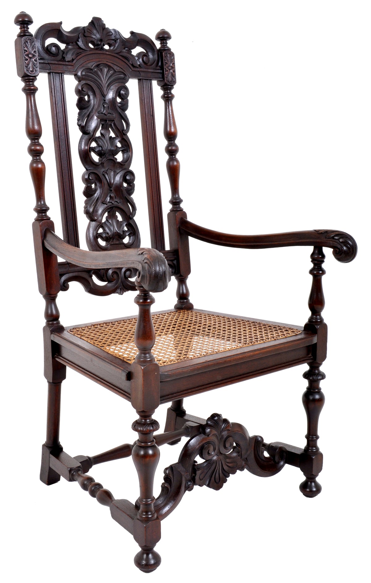 Antique Baroque Carved Walnut Throne Chair, circa 1880