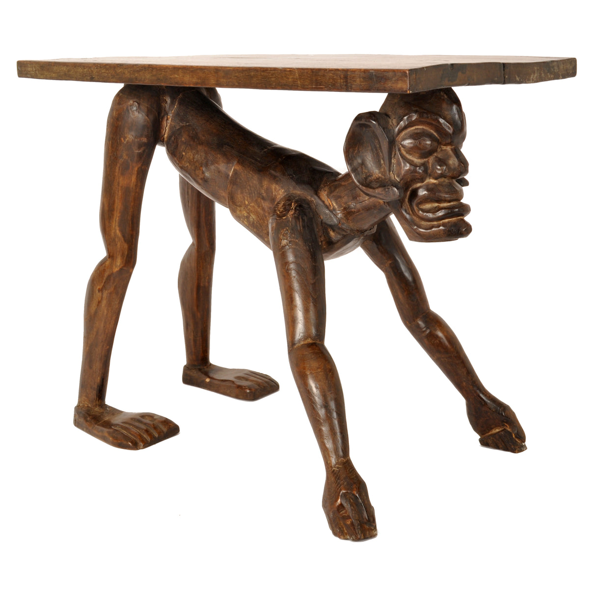 Antique West African Benin Tribal Yoruba Carved Figural Ceremonial Table / Stool, circa 1920