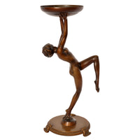 Antique Pair of French Art Deco Bronze Female Nude Dancers Statues Stands Circa 1925
