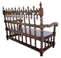 Antique Spanish Moorish Baroque Walnut Carved Barley-Twist Bench, circa 1850