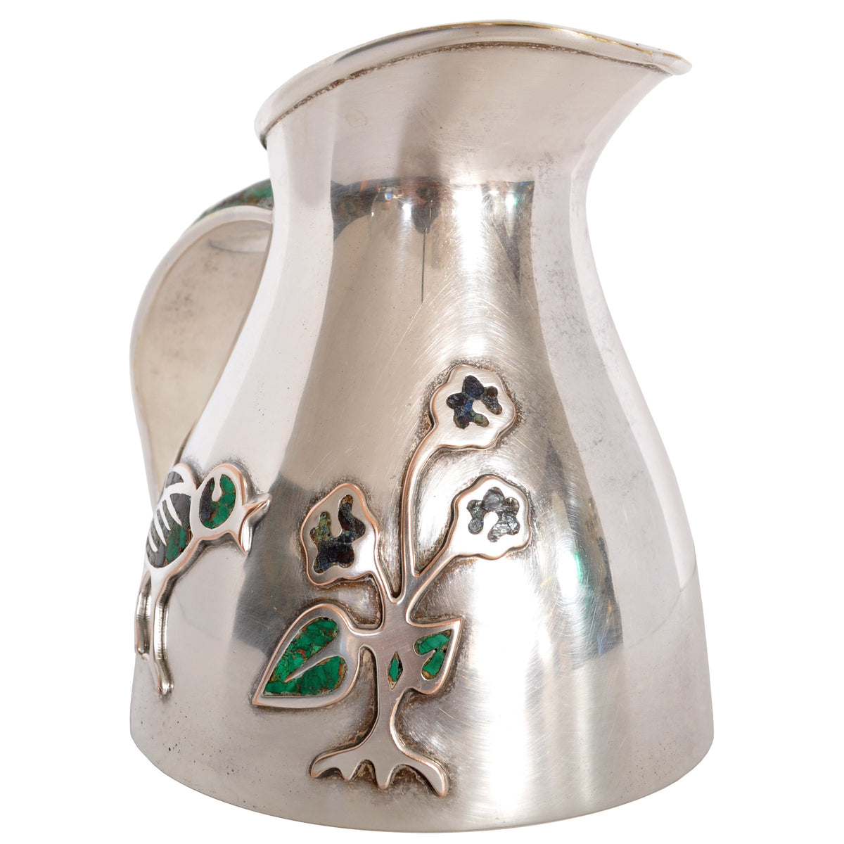Mid-Century Modern Mexican Taxco Los Castillo Silver Malachite Pitcher / Jug, circa 1960