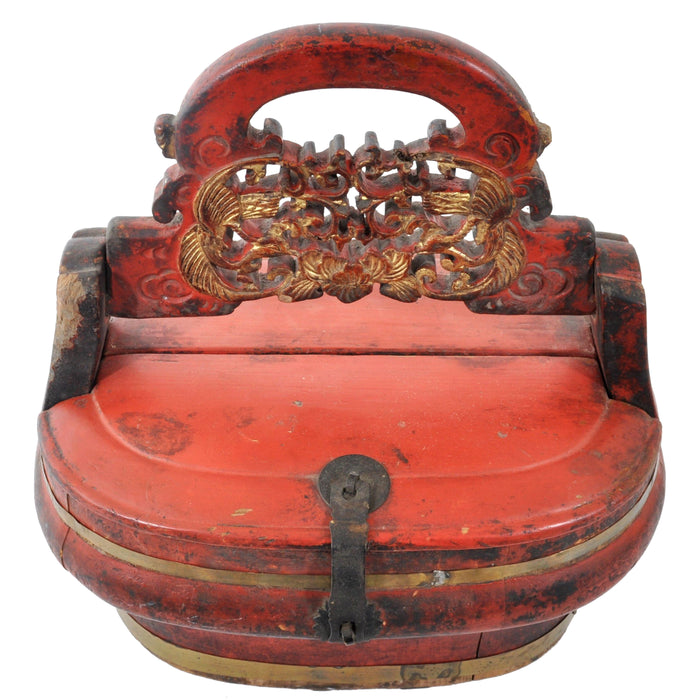 Antique Qing Dynasty Chinese Wooden Basket, Circa 1875