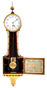 Antique American Waterbury Willard 8 day Eglomise "Aurora" #6 Banjo Clock, circa 1908