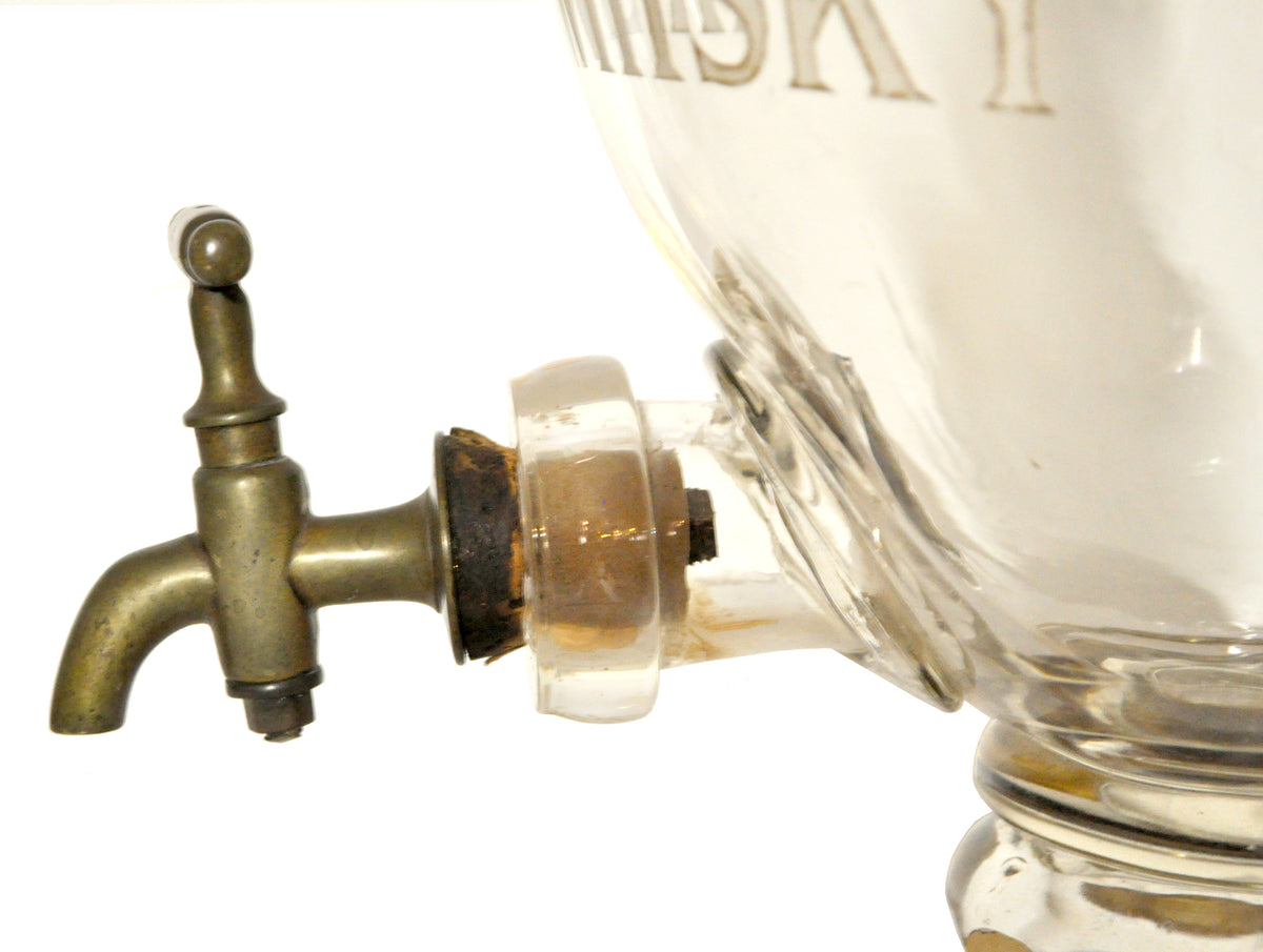 Large Antique Cut Glass Crystal Peck's Irish Whisky Dispenser / Decanter, circa 1870