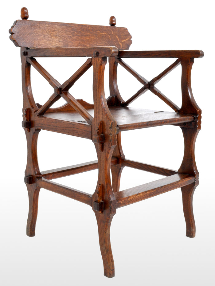Antique Gothic Revival Arts & Crafts Metamorphic Oak Library Steps/Chair, A.W. Pugin, Circa 1860