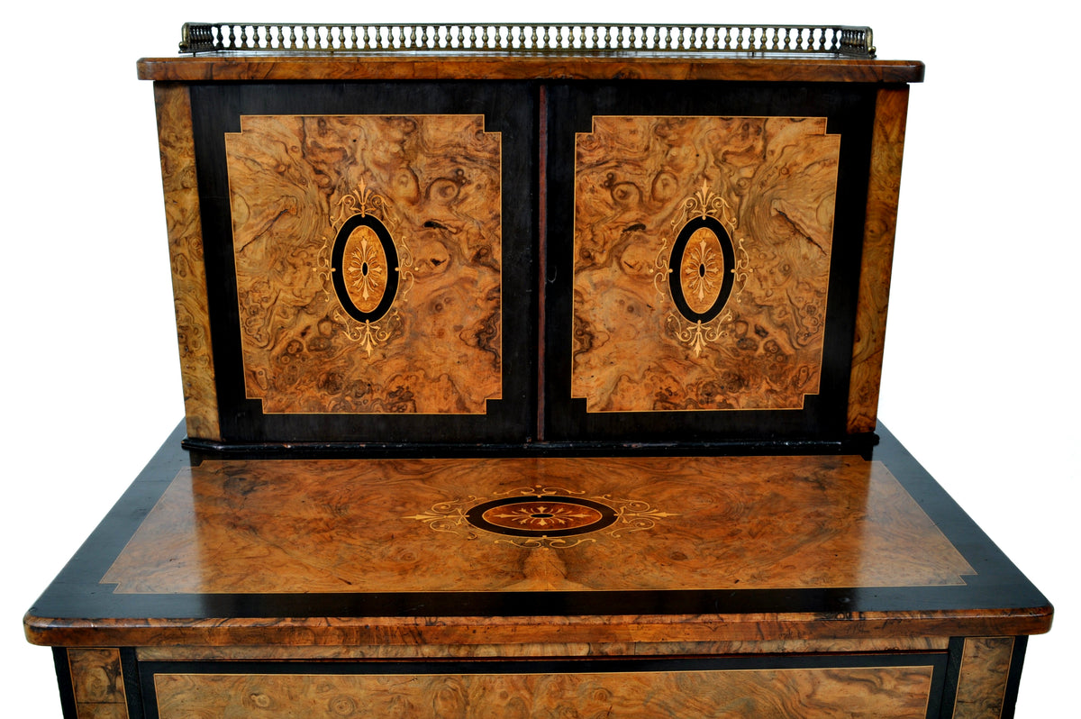 Antique Circassian Walnut Inlaid Aesthetic Movement Bonheur du Jour/Writing Desk, Circa 1880