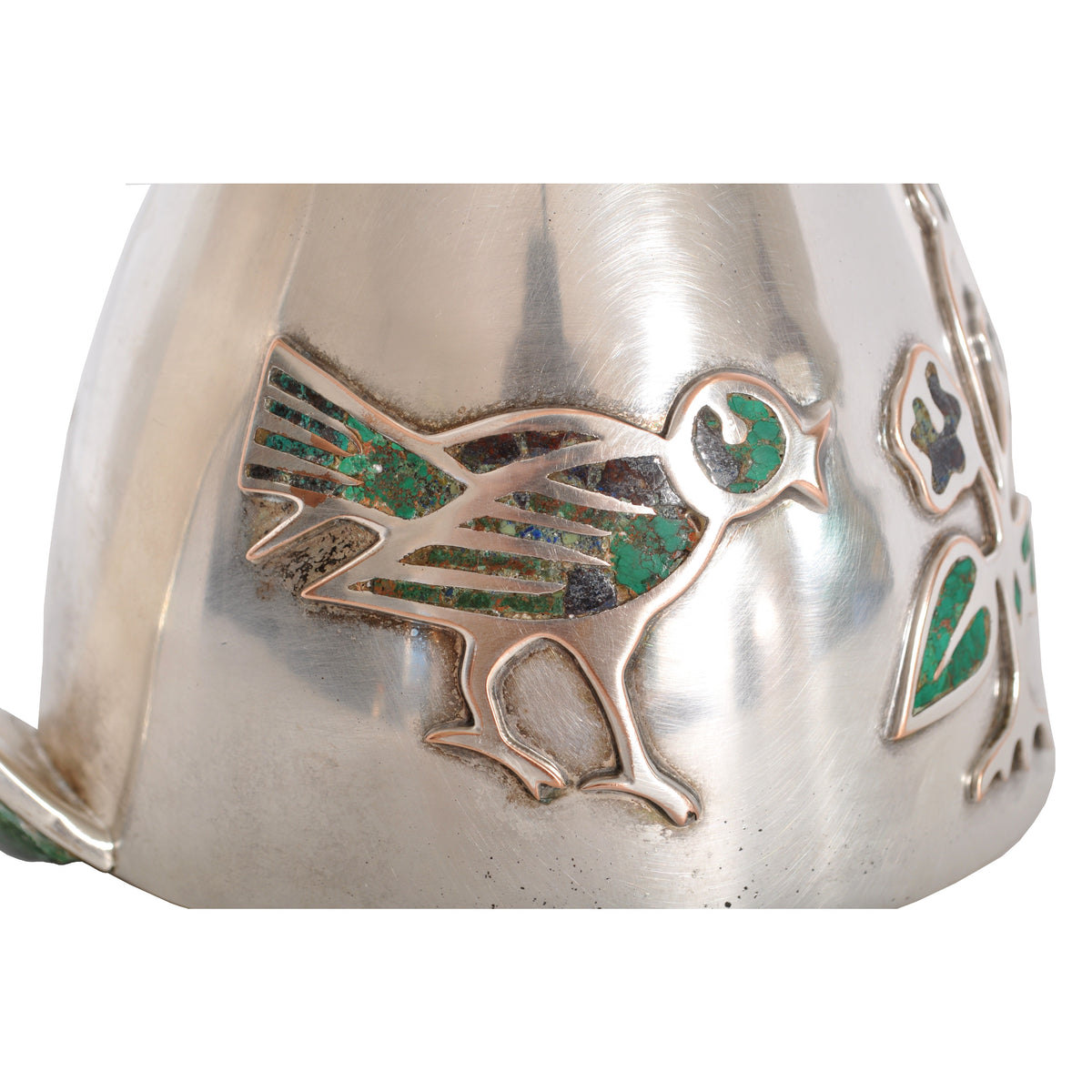 Mid-Century Modern Mexican Taxco Los Castillo Silver Malachite Pitcher / Jug, circa 1960