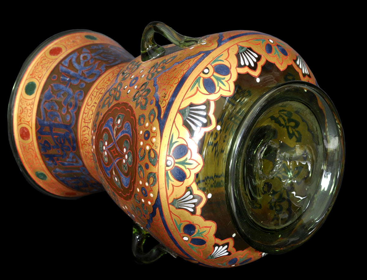 Antique French Islamic Glass Enamel Gilt Mamluk Revival Mosque Lamp, Phillippe-Joseph Brocard (1831-1896), circa 1880
