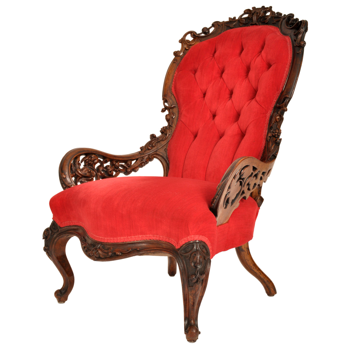 Antique American Laminated & Carved Rococco Armchair, John Belter Meeks NY 1850s