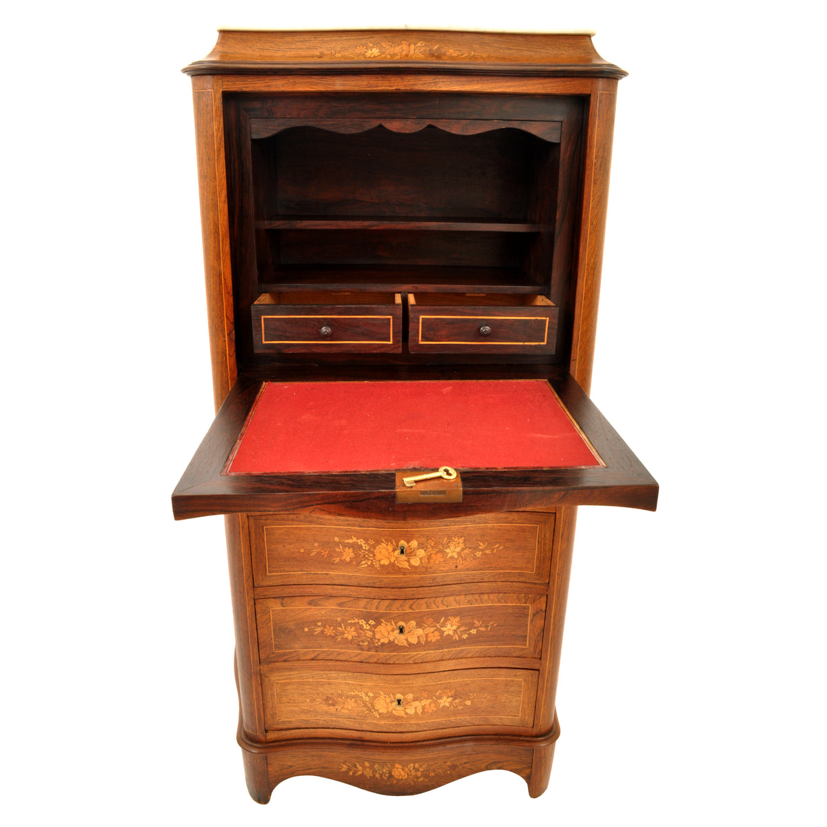 Antique French Louis XVI Inlaid Rosewood Secretaire Abattant Desk Dresser, 1880