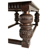 Antique Elizabethan Tudor Carved Oak Refectory Dining Console Serving Table, Circa 1580
