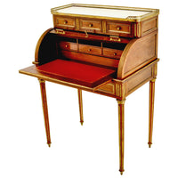 Antique 19th Century French Louis XVI Walnut Ormolu Marble Cylinder Desk, circa 1880