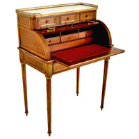 Antique 19th Century French Louis XVI Walnut Ormolu Marble Cylinder Desk, circa 1880