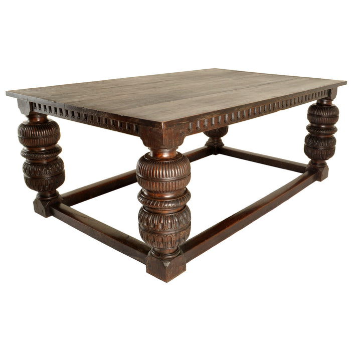 Antique Elizabethan Tudor Carved Oak Refectory Dining Console Serving Table, Circa 1580