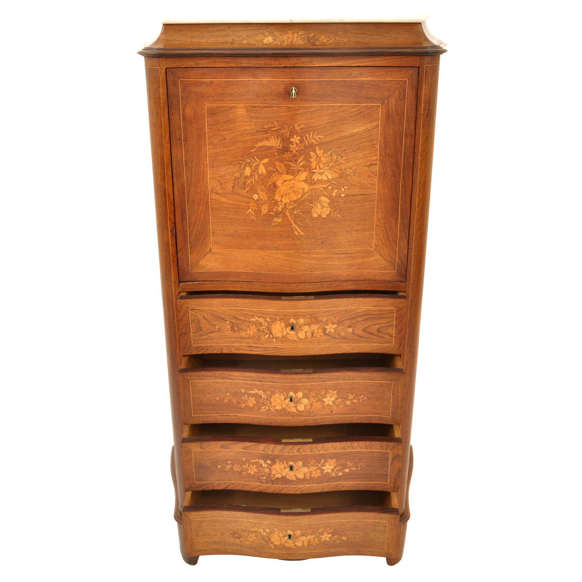 Antique French Louis XVI Inlaid Rosewood Secretaire Abattant Desk Dresser, 1880