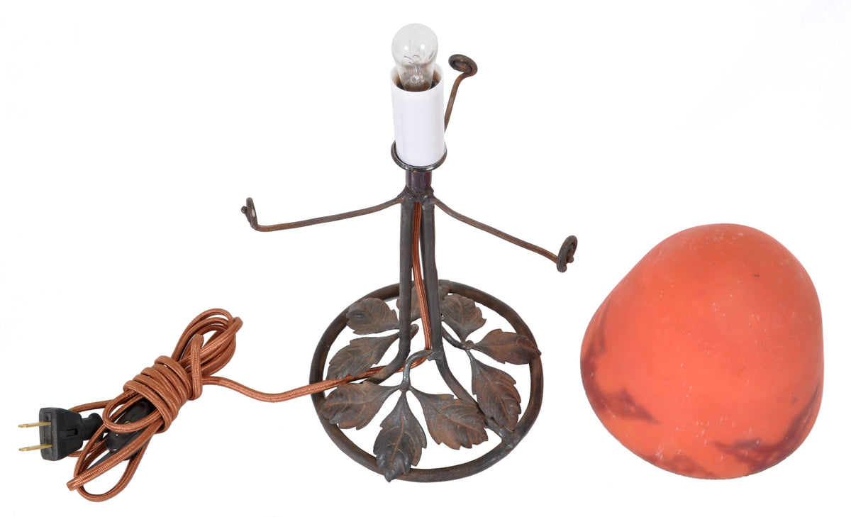 Antique French Art Deco 'Mushroom' Edgar Brandt Wrought Iron Daum Table Lamp, circa 1920
