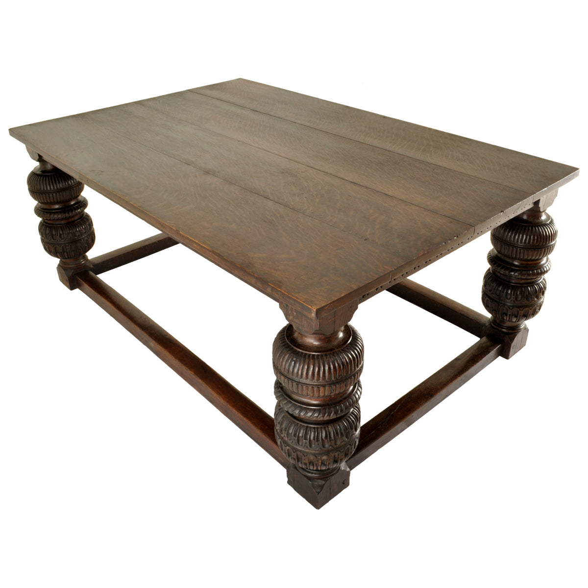 Antique Elizabethan Tudor Carved Oak Refectory Dining Console Serving Table, Circa 1580
