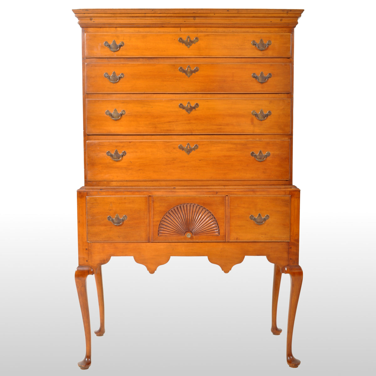 Antique American Queen Anne Connecticut Maple Highboy Chest On Stand, circa 1760