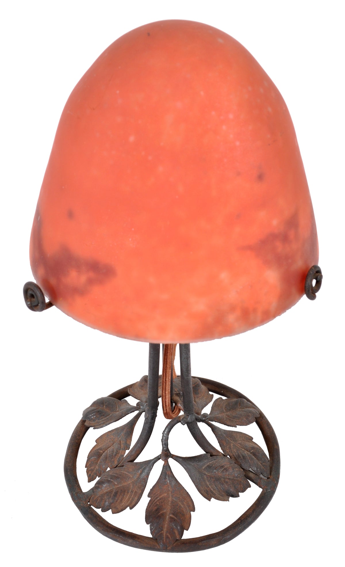 Antique French Art Deco 'Mushroom' Edgar Brandt Wrought Iron Daum Table Lamp, circa 1920