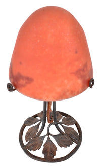 Antique French Art Deco 'Mushroom' Edgar Brandt Wrought Iron Daum Table Lamp, circa 1920