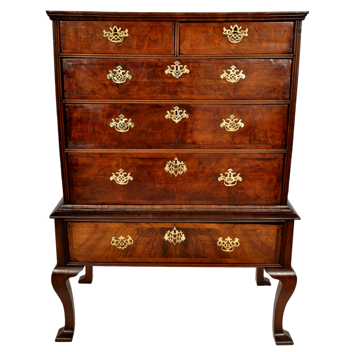 Antique Queen Anne George II Georgian Walnut Chest on Stand / Highboy, circa 1740