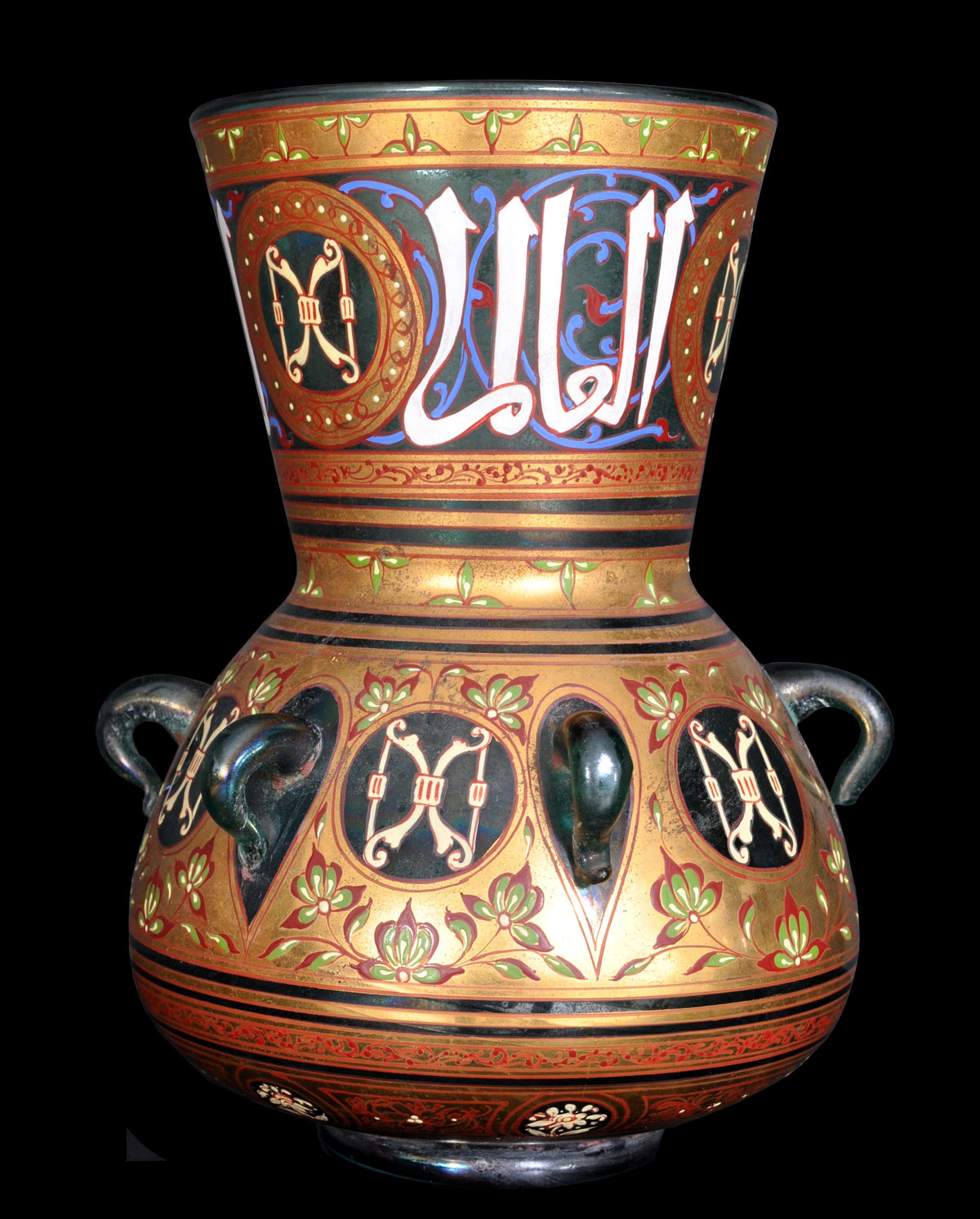Antique French Islamic Glass Enamel Gilt Mamluk Revival Mosque Lamp, Phillippe-Joseph Brocard (1831-1896), circa 1880
