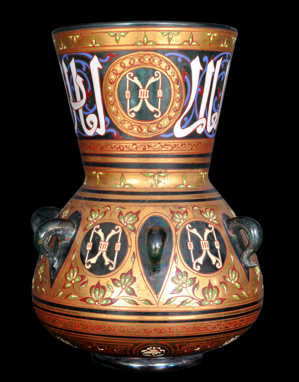Antique French Islamic Glass Enamel Gilt Mamluk Revival Mosque Lamp, Phillippe-Joseph Brocard (1831-1896), circa 1880