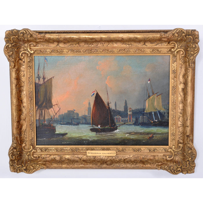 Antique Maritime Oil on Canvas Painting by Frederick Calvert (Irish, 1785-1845)