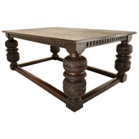 Antique Elizabethan Tudor Carved Oak Refectory Dining Console Serving Table, Circa 1580