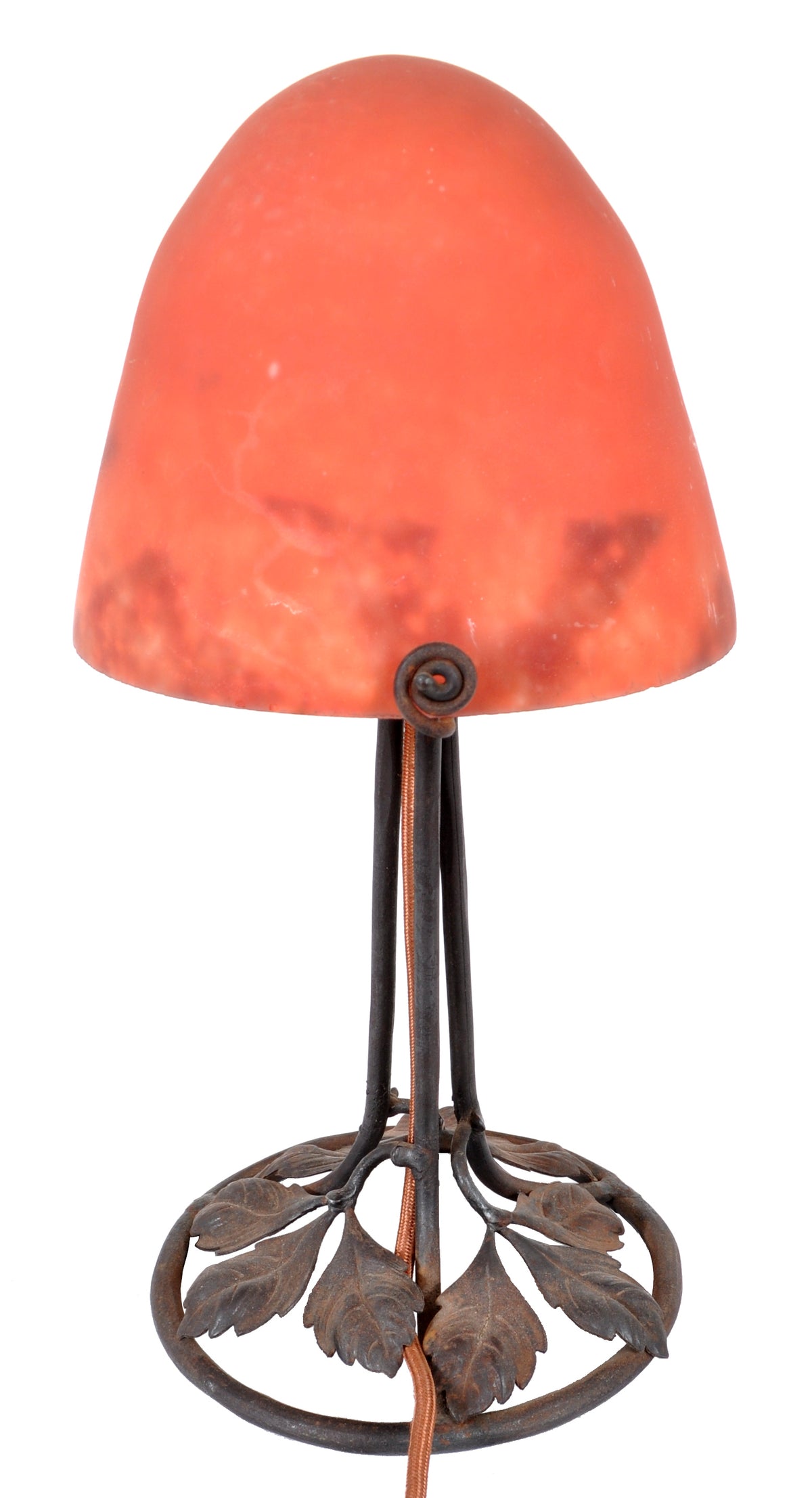 Antique French Art Deco 'Mushroom' Edgar Brandt Wrought Iron Daum Table Lamp, circa 1920